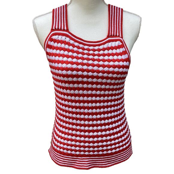 Gap Crochet Tank Knit Sweater Top White & Apple Red Women's Medium - Picture 8 of 10